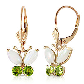 1.39 CTW 14K Solid Gold Butterfly Earrings Opal Peridot