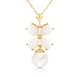 3 CTW 14K Solid Gold Deco Blanc Opal pearl Necklace