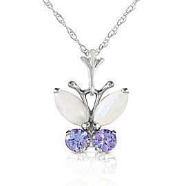 0.7 CTW 14K Solid White Gold Butterfly Necklace Opal Tanzanite
