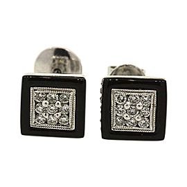 14K White Gold Onyx Pave Diamond Top Stud Earrings