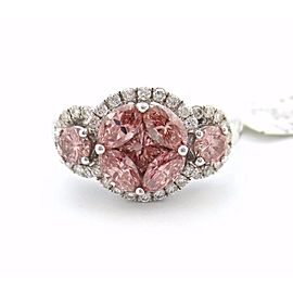 14K White Gold 1.20Ct Pink Diamond Marquise Princess and Round Flower Ring Size 6.5