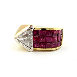 18K Yellow and White Gold Triangle Trillion Diamond & Rubies Arrow Pointy Band Ring Size 6.5