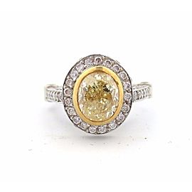 Platinum and 18K Yellow Gold 2.90 Ct Fancy Yellow Oval Diamond Soleste Ring Size 6