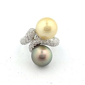 14K White Gold South Sea Pearls and 1.01 Ct Round Diamond Ring Size 6