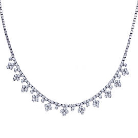 14K White Gold Rhodium Plated 4.85 Ct Diamond Cluster Necklace