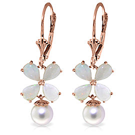 6 CTW 14K Solid Rose Gold Leverback Earrings Opal pearl