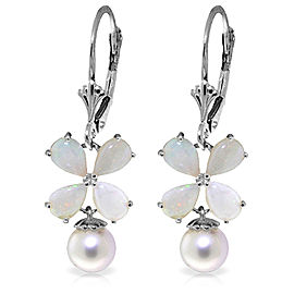 6 CTW 14K Solid White Gold Leverback Earrings Opal pearl