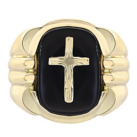 14K Yellow Gold Black Onyx Cross Mens Ring Size 10.5