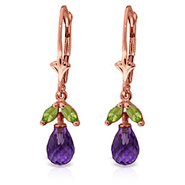 3.4 CTW 14K Solid Rose Gold Amethyst Peridot Briolette Earrings