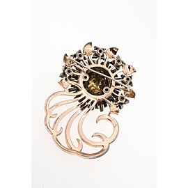Pennino Sterling Silver Large Flower Pin Yellow Clear Rhinestone