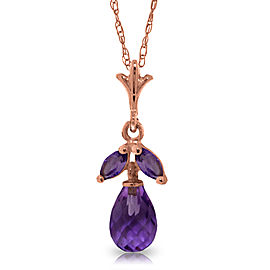 14K Solid Rose Gold Necklace with Natural Purple Amethysts