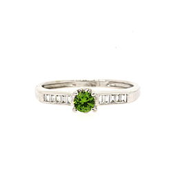 Demantoid Green Garnet Diamond Ring 1/4ct Top Color 18k White Gold size 7