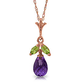 14K Solid Rose Gold Necklace with Purple Amethyst & Peridots