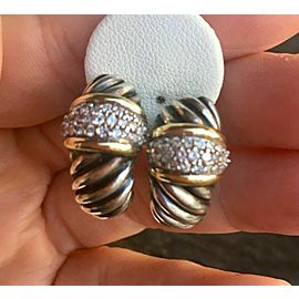 David Yurman Diamond 18k Yellow Gold Sterling Silver Shrimp Hoop Earrings