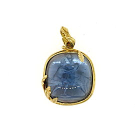 Tagliamonte Blue Venetian Intaglio 14k Gold Pendant Carved Mother Pearl Large
