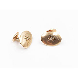 Antique Gold and Diamond Italian Cufflinks 0.06ctw Set in 14K Yellow Gold