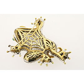 Frog Pin Brooch 18k Gold 4ct H VS Diamonds Emeralds Large 2"x1.5" 27.2g
