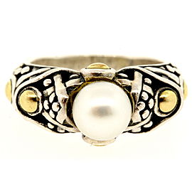 John Hardy Jaisalmer Pearl Ring 18k Gold Sterling Silver size 5.75