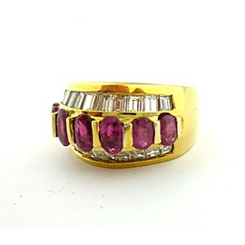 Antique 18KT Yellow Gold Ruby and Baguette Diamond Ring 3 Row Band 2.60Ct