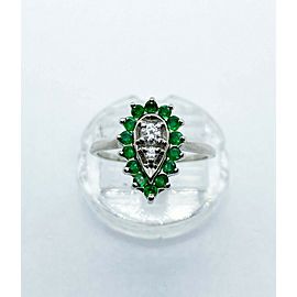 Green Emerald and White Diamond Ring Set In 14K White Gold