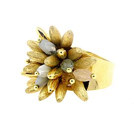 18k Gold BPM Oro Ring Flower Moving Articulated Gemstone Heavy 14.8g size 7