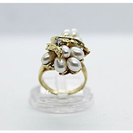 14K Yellow Gold Pearl and Diamond Cocktail Ring