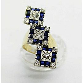 14K Yellow and White Gold Diamond and Sapphire Geometric Cocktail Ring