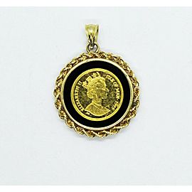 Elizabeth II Isle of Man Coin Pendant 1995 and Black Onyx Set in 14K Yellow Gold