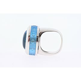 Neiman Marcus Ring Blue Topaz Diamond 18k White Gold sz 5.5 34.7g Heavy