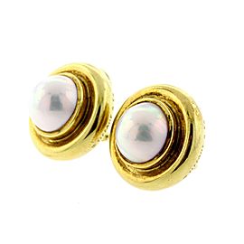 Tiffany & Co. Pearl Earrings Mabe Paloma Picasso Clip On 18k Yellow Gold Vintage