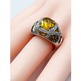 Large Citrine and Diamond Cocktail Ring in 18K White Gold