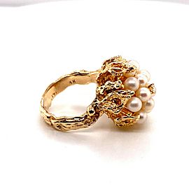 14K Yellow Gold Pearl and Diamond Cocktail Ring
