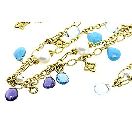 David Yurman 47" Long Necklace Chain 18k Yellow Gold Pearl Turquoise Aqua Topaz
