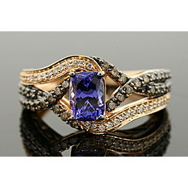 Levian Blueberry Tanzanite Diamond Ring Band Cushion 14k Rose Gold sz 7