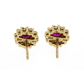 Effy BH Ruby Diamond Earrings 14k Yellow Gold Halo Studs Small