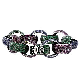 Jessica Kagan Cushman Bracelet Ruby Sapphire Emerald Pave Link Sterling Silver