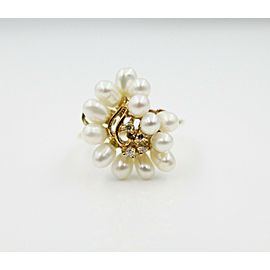 14K Yellow Gold Diamond and Pearl Ring