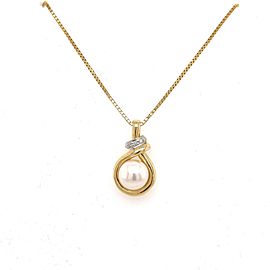 14K Yellow and White Gold Pearl and Diamond Pendant Necklace