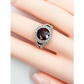14K White Gold Large Red Garnet and Halo Diamond Ring