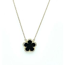 Clover Diamond and Black Onyx Pendant Necklace Set In 14K Yellow Gold