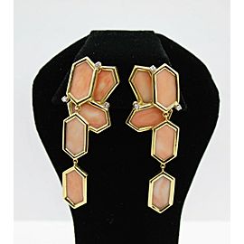 J. Ross Designer 18K Yellow Gold Coral and Diamond Drop Dangle Earrings