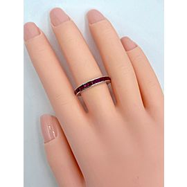 18K White Gold Red Ruby Gemstone Princess Cut Eternity Band