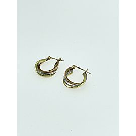 Tri Color 14K Yellow Rose and White Gold Dainty Hoop Earrings