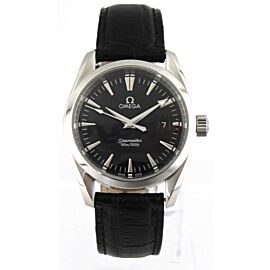 OMEGA SEAMASTER AQUA TERRA BLACK LEATHER SWISS QUARTZ MIDSIZE MENS WATCH
