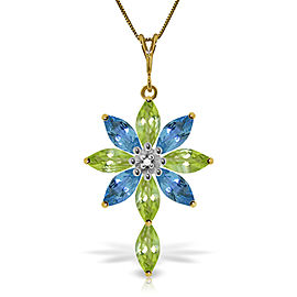 2 CTW 14K Solid Gold Necklace Diamond, Peridot Blue Topaz