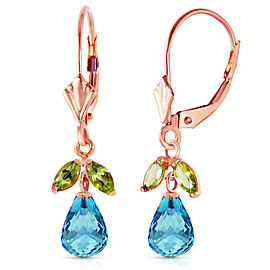 3.4 CTW 14K Solid Rose Gold Leverback Earrings Blue Topaz Peridot