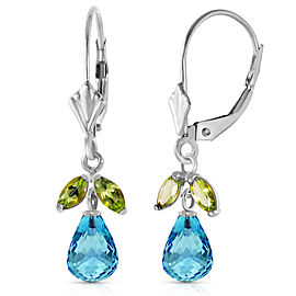 3.4 CTW 14K Solid White Gold Leverback Earrings Blue Topaz Peridot
