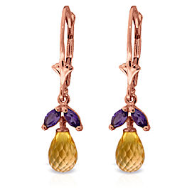3.4 CTW 14K Solid Rose Gold Leverback Earrings Citrine Amethyst