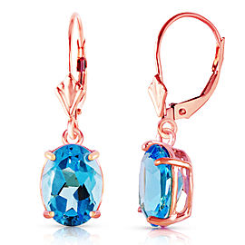 6.25 CTW 14K Solid Rose Gold Oval Blue Topaz Leverback Earrings