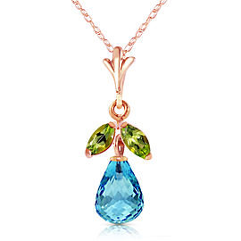 14K Solid Rose Gold Necklace with Blue Topaz & Peridots